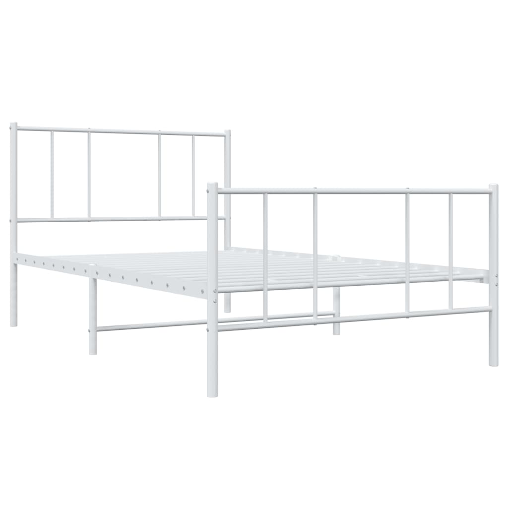 Metal Bed Frame without Mattress with Footboard White 107x203cm