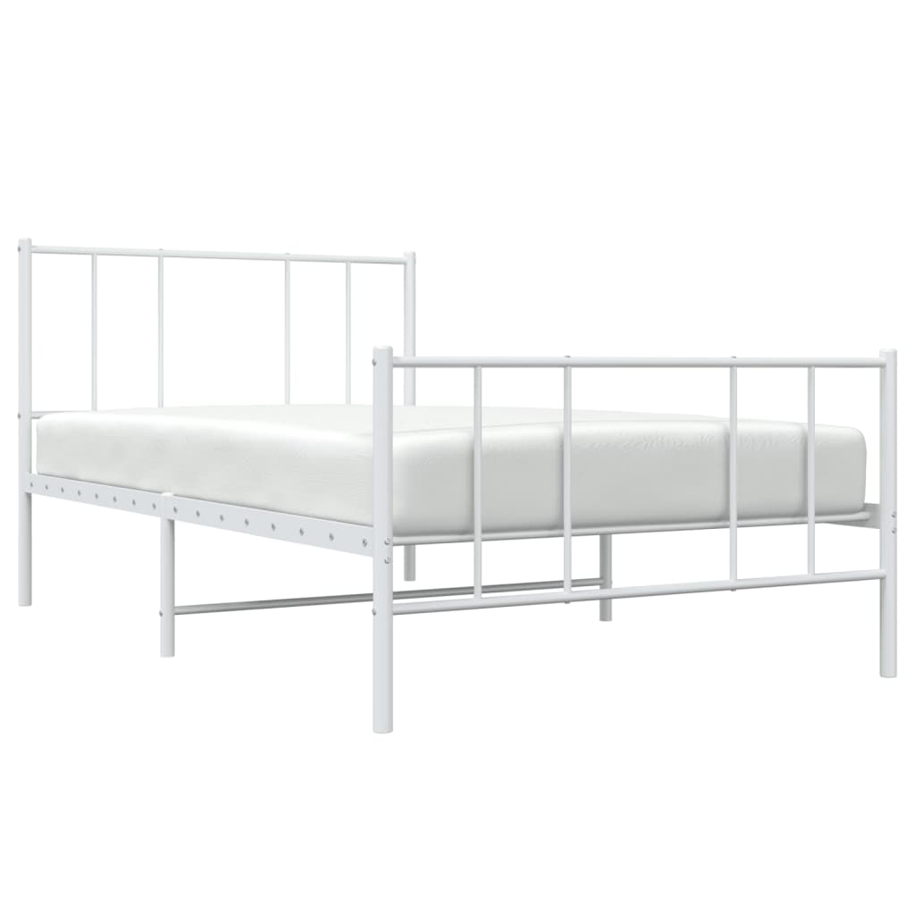 Metal Bed Frame without Mattress with Footboard White 107x203cm