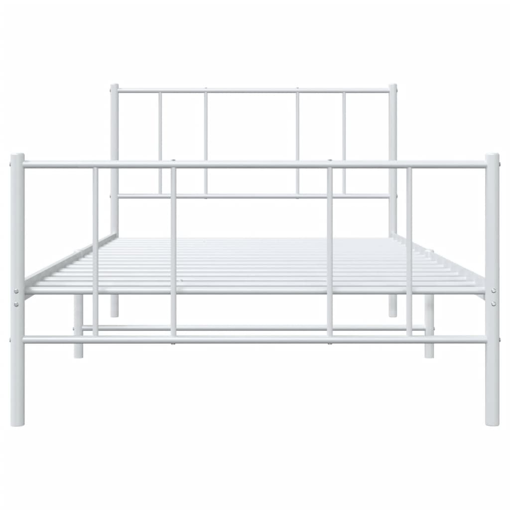 Metal Bed Frame without Mattress with Footboard White 107x203cm