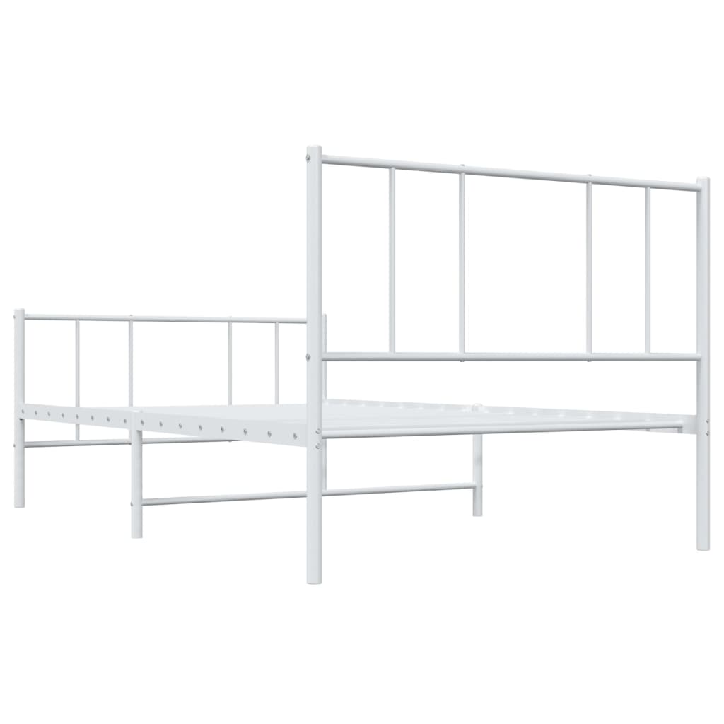 Metal Bed Frame without Mattress with Footboard White 107x203cm
