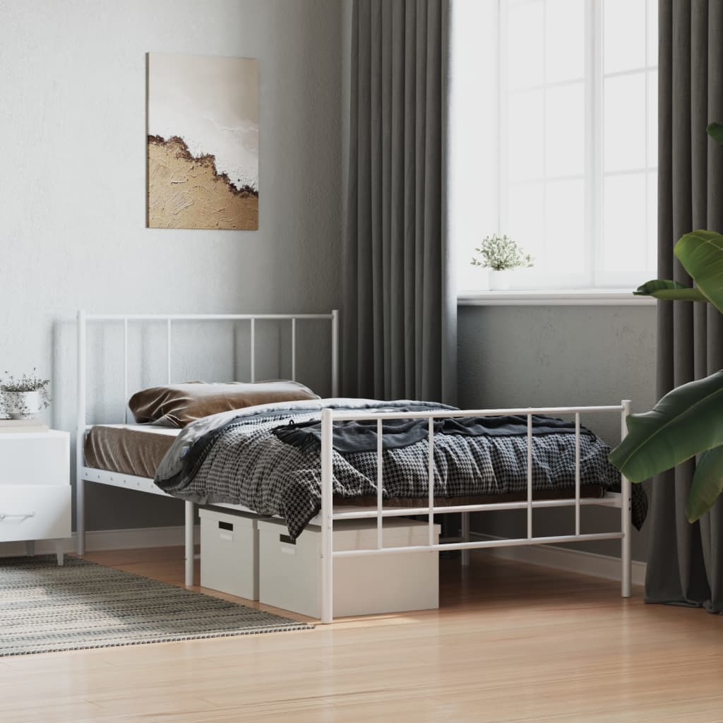 Metal Bed Frame without Mattress with Footboard White 107x203cm