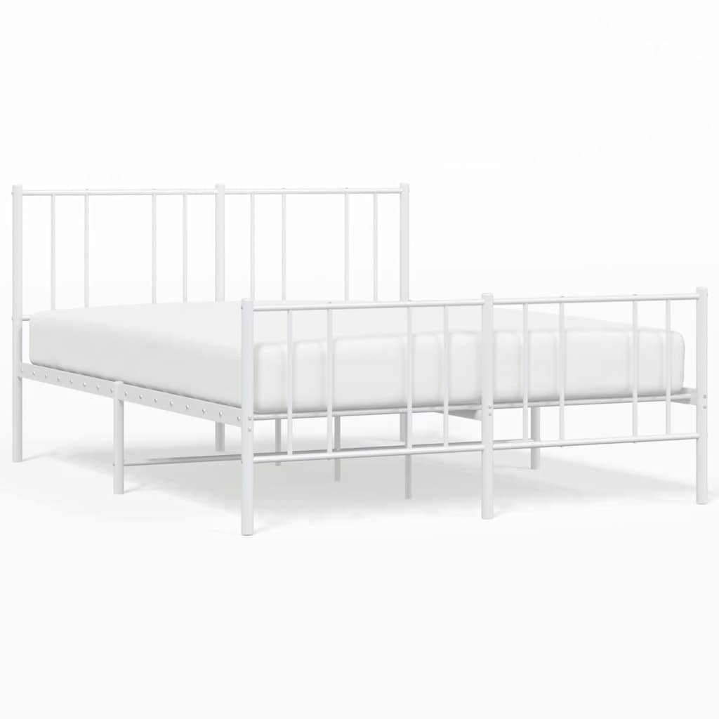 Metal Bed Frame without Mattress with Footboard White 120x190cm
