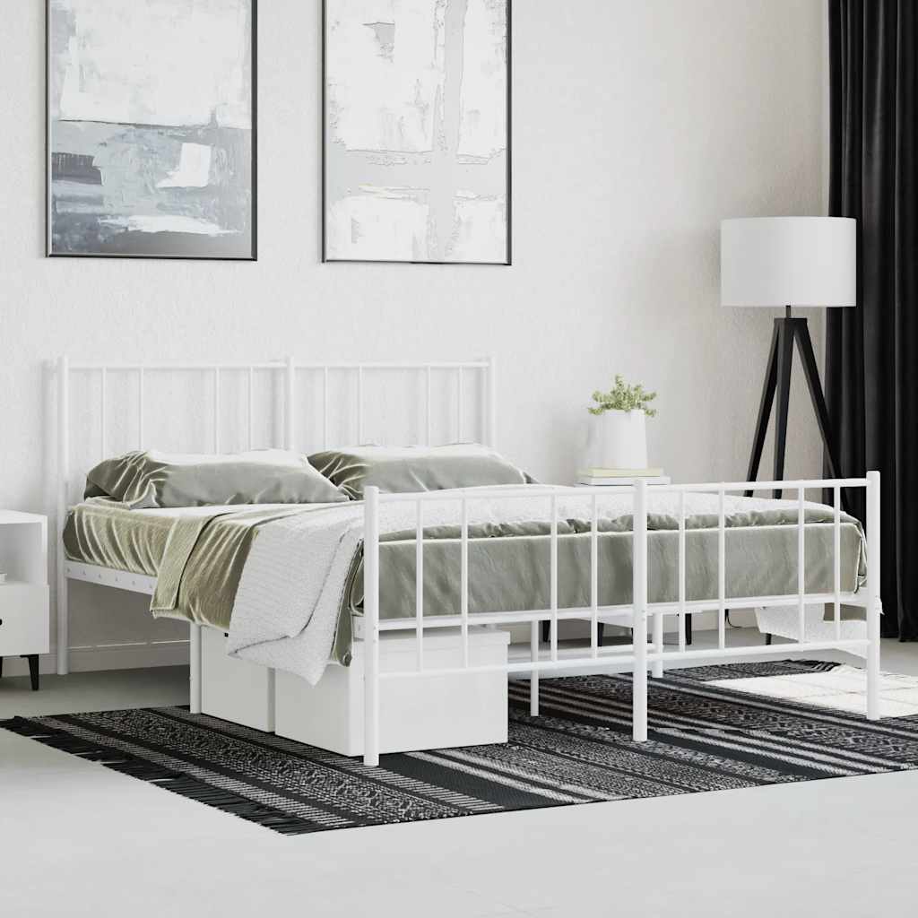 Metal Bed Frame without Mattress with Footboard White 120x200cm