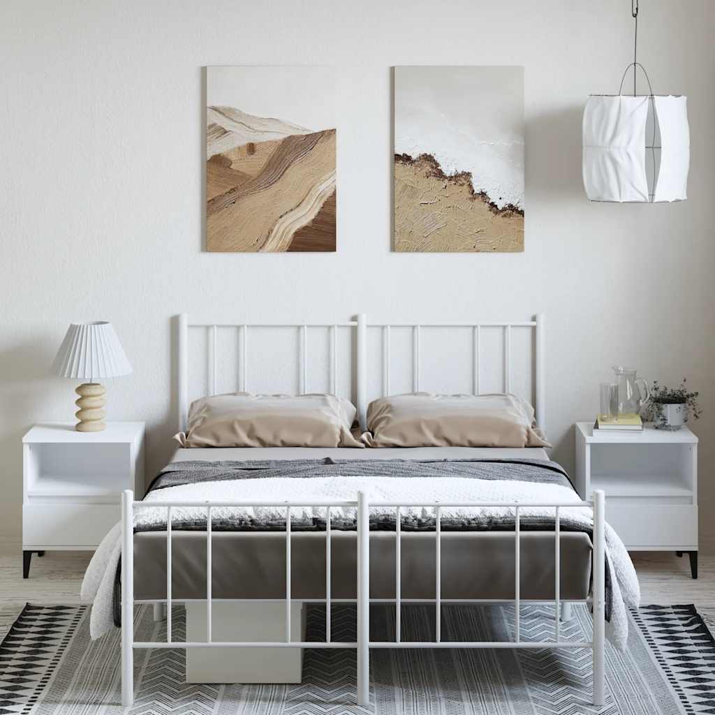 Metal Bed Frame without Mattress with Footboard White 135x190cm