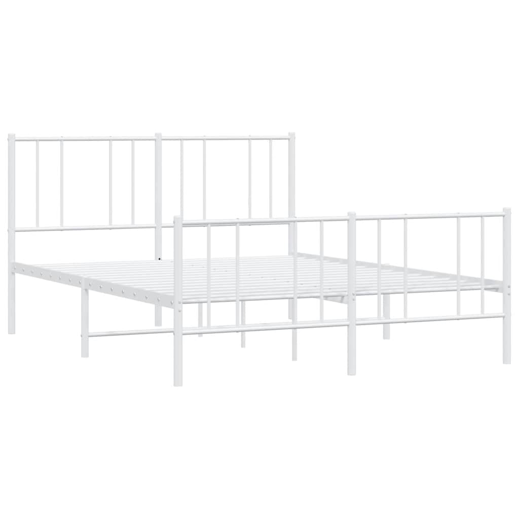 Metal Bed Frame without Mattress with Footboard White 135x190cm