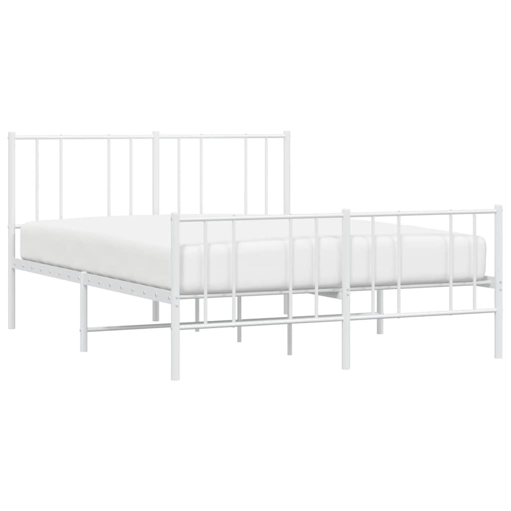 Metal Bed Frame without Mattress with Footboard White 135x190cm