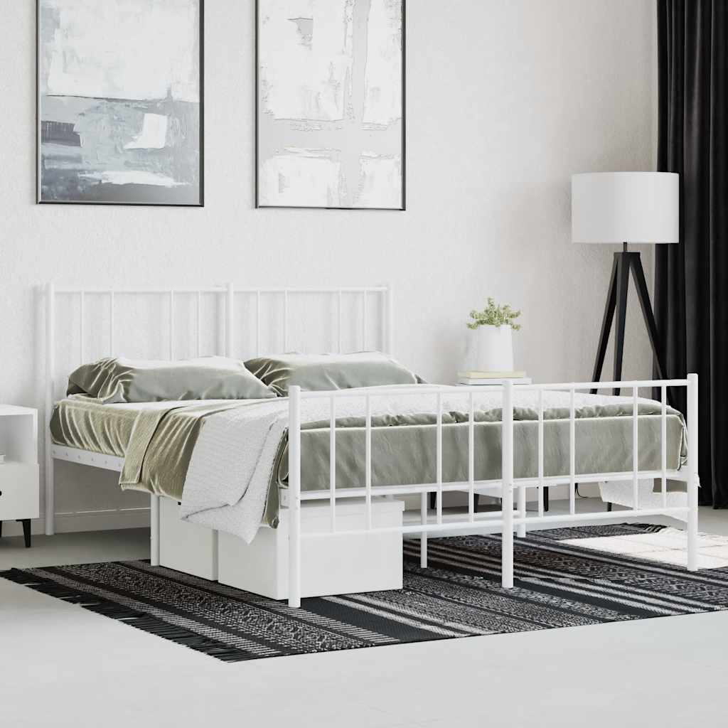 Metal Bed Frame without Mattress with Footboard White 140x190cm