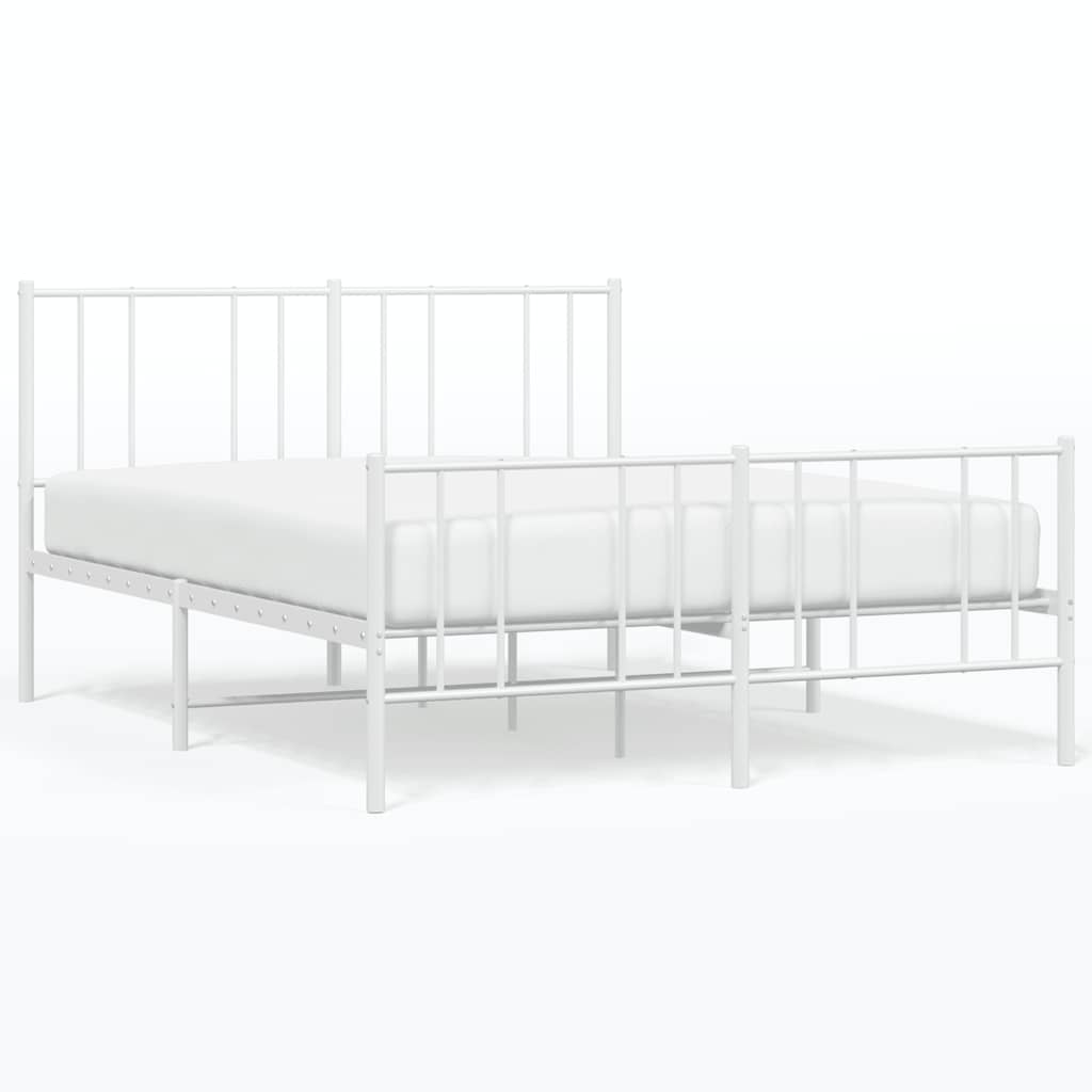 Metal Bed Frame without Mattress with Footboard White 140x200cm
