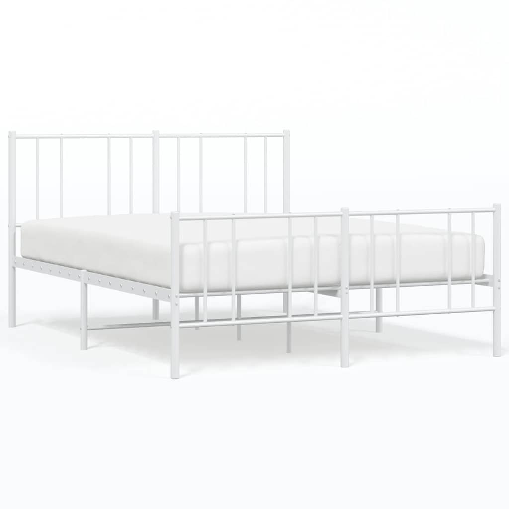 Metal Bed Frame without Mattress with Footboard White 150x200cm