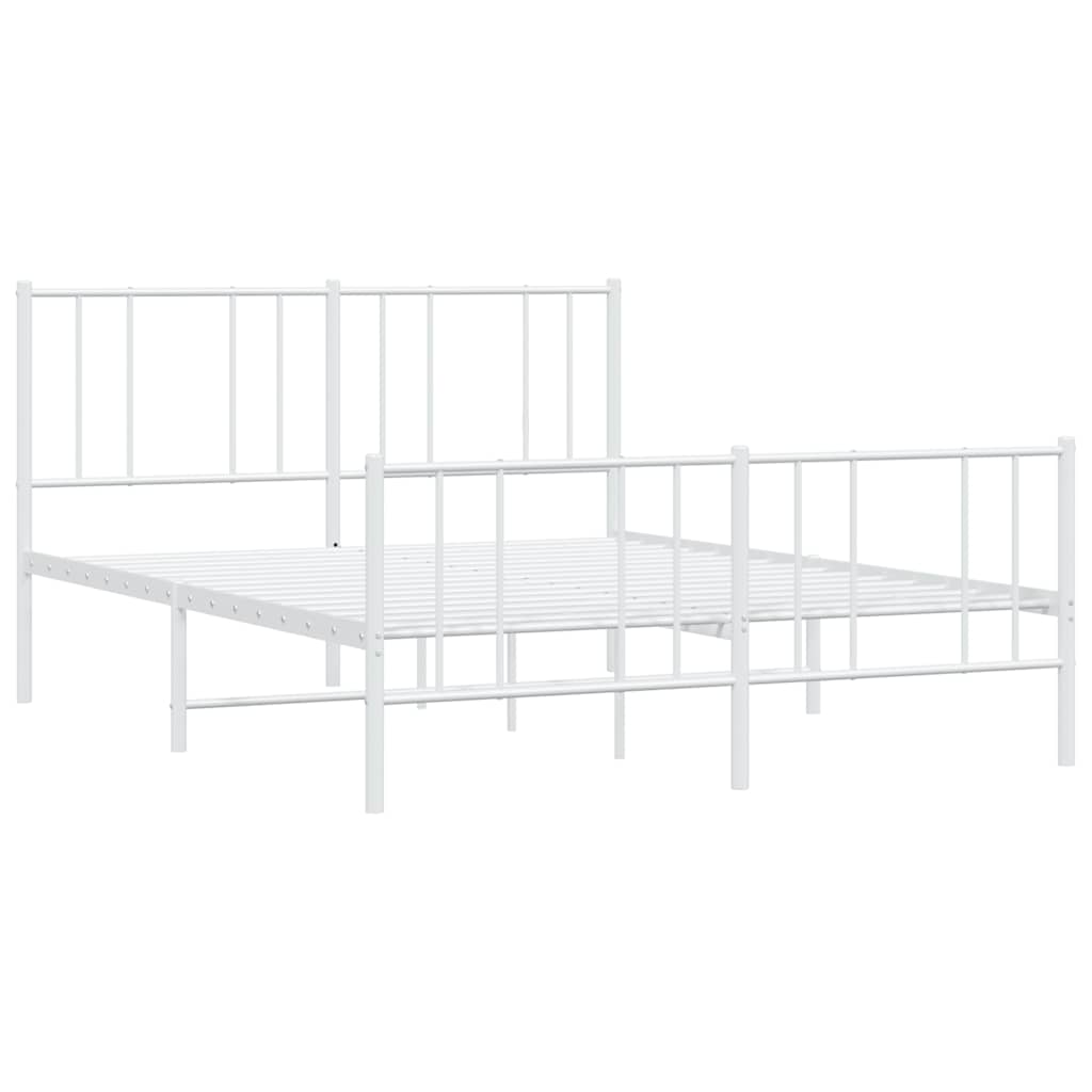 Metal Bed Frame without Mattress with Footboard White 150x200cm