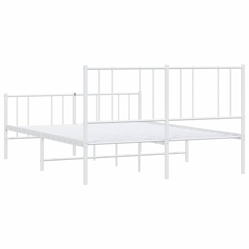 Metal Bed Frame without Mattress with Footboard White 150x200cm