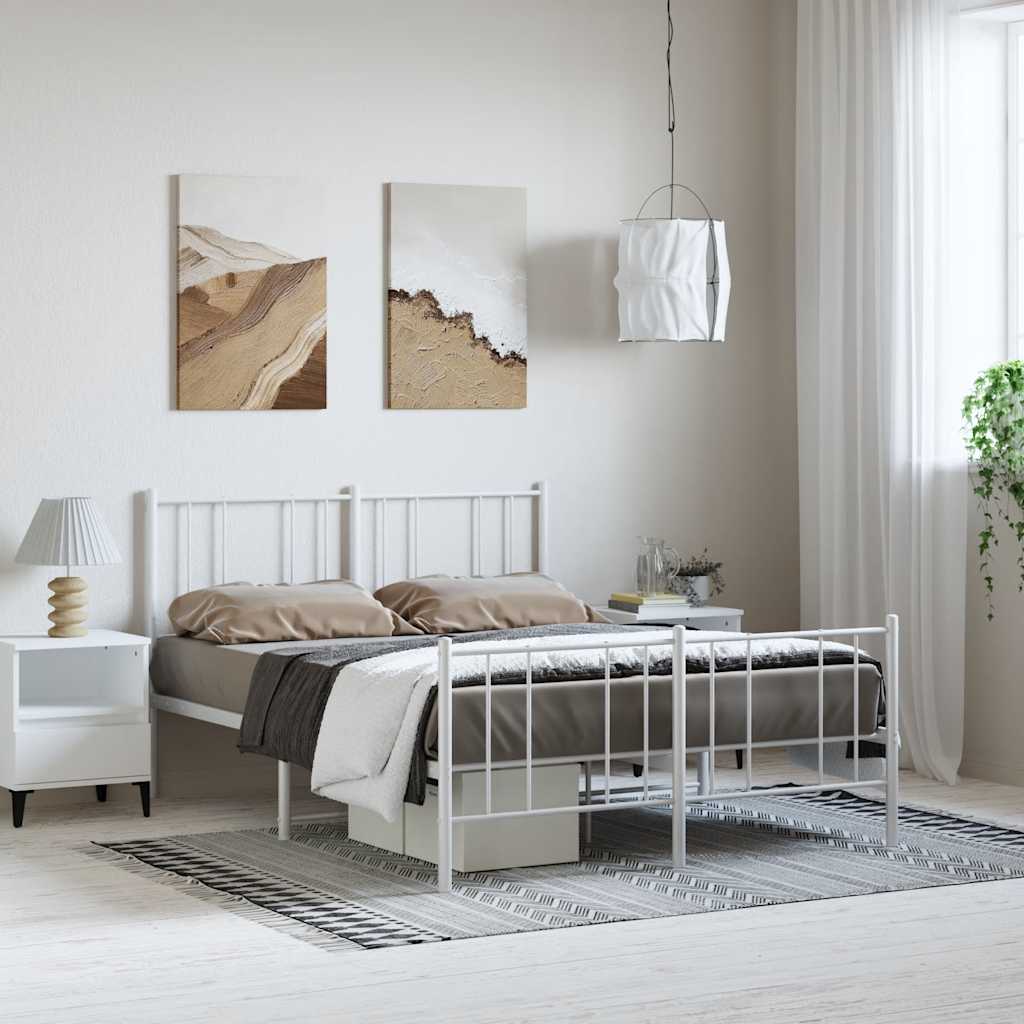 Metal Bed Frame without Mattress with Footboard White 150x200cm