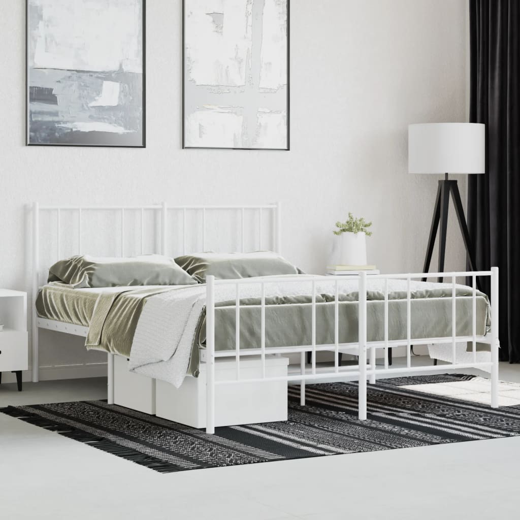 Metal Bed Frame without Mattress with Footboard White 160x200cm