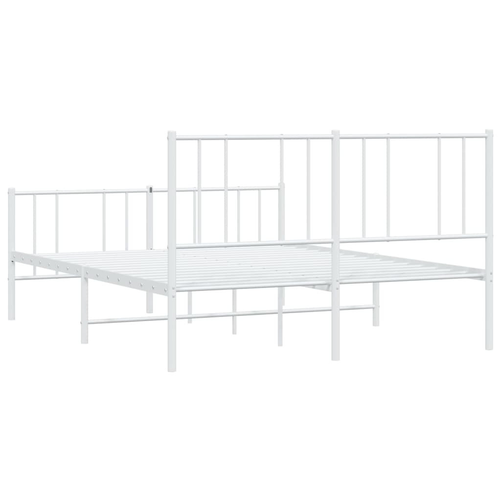 Metal Bed Frame without Mattress with Footboard White 160x200cm