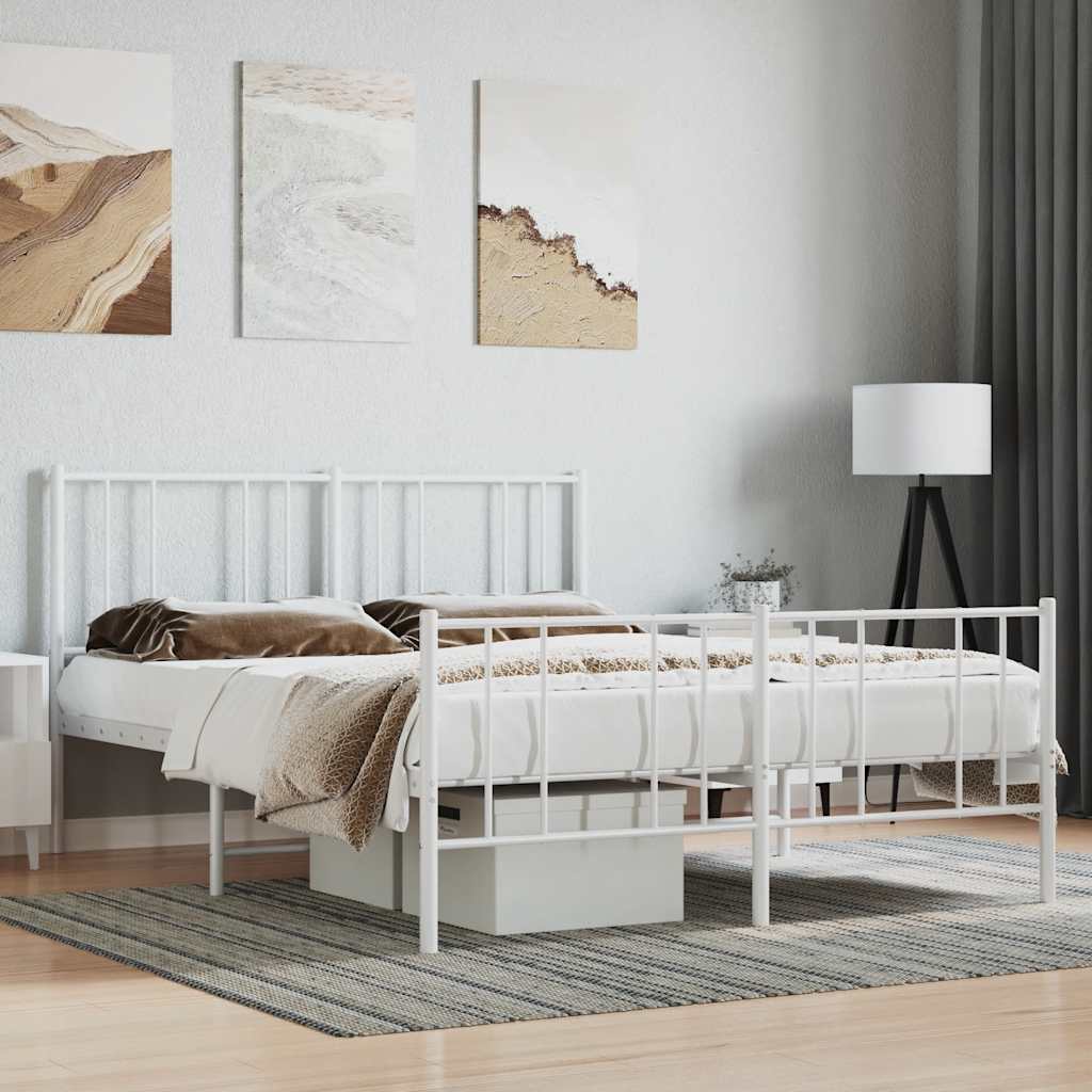 Metal Bed Frame without Mattress with Footboard White 160x200cm