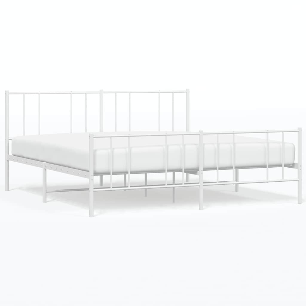Metal Bed Frame without Mattress with Footboard White 180x200cm