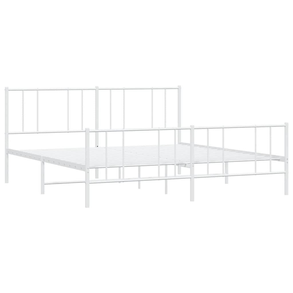 Metal Bed Frame without Mattress with Footboard White 180x200cm
