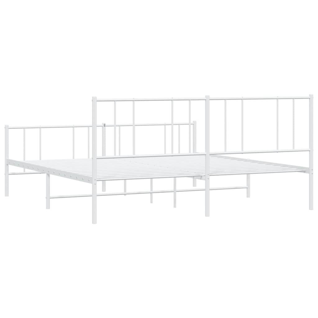 Metal Bed Frame without Mattress with Footboard White 180x200cm