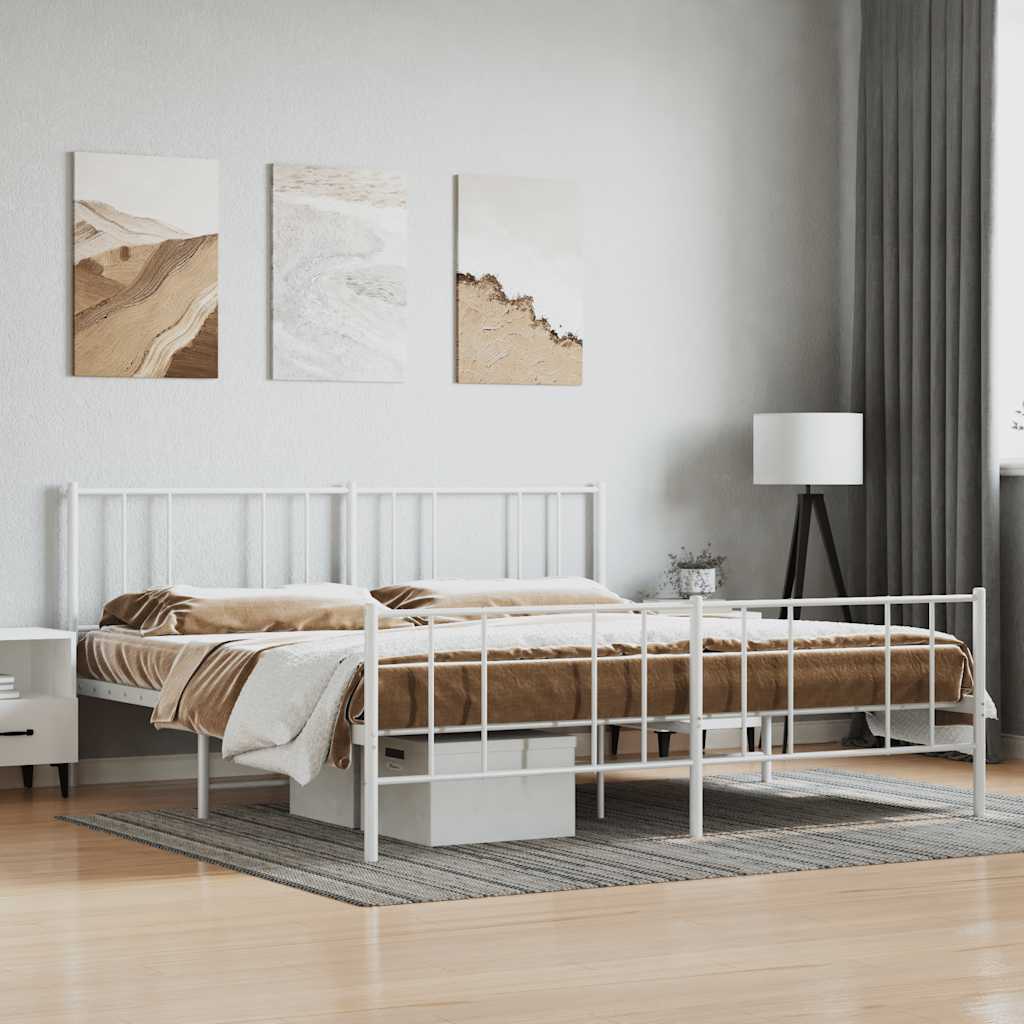 Metal Bed Frame without Mattress with Footboard White 180x200cm