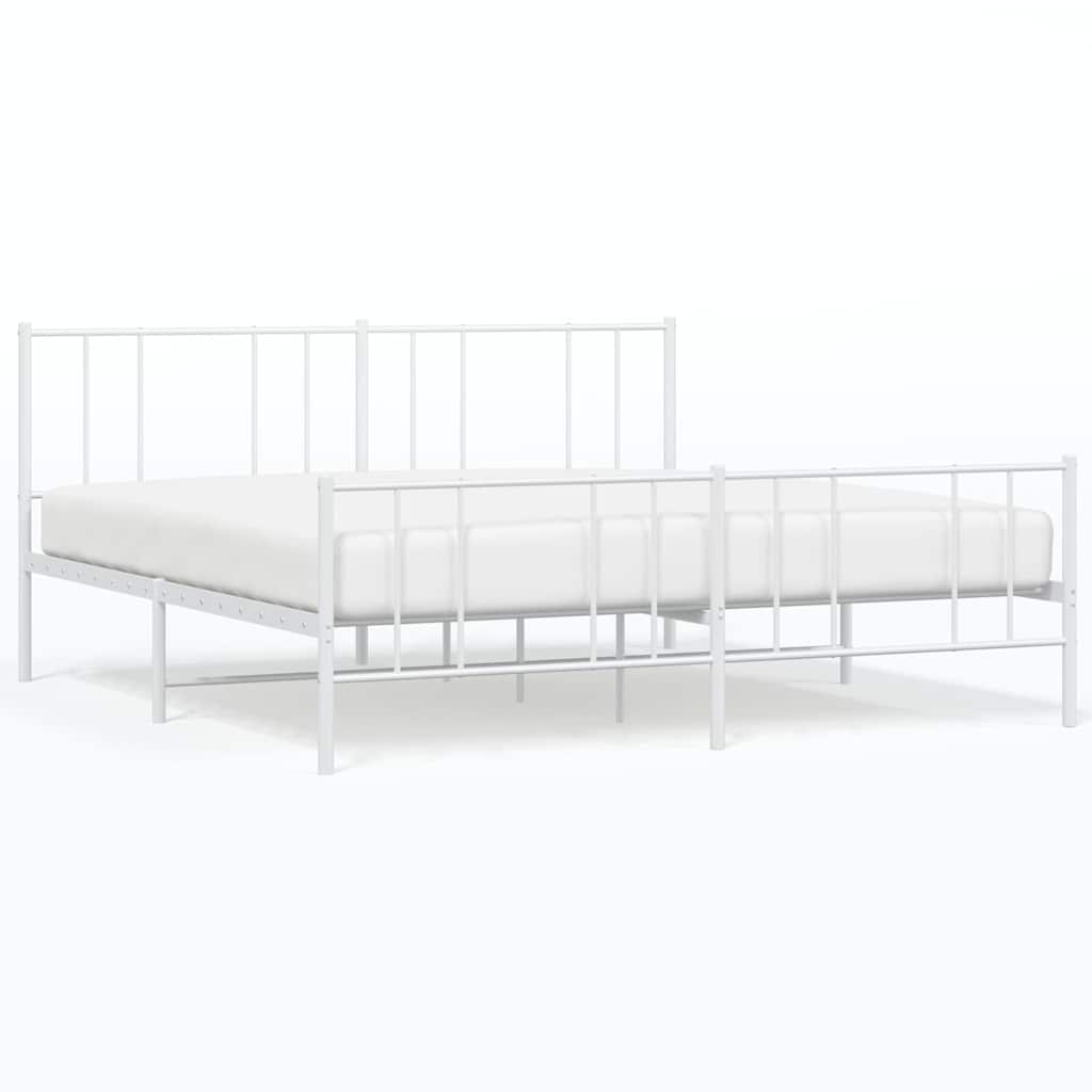 Metal Bed Frame without Mattress with Footboard White 183x213cm