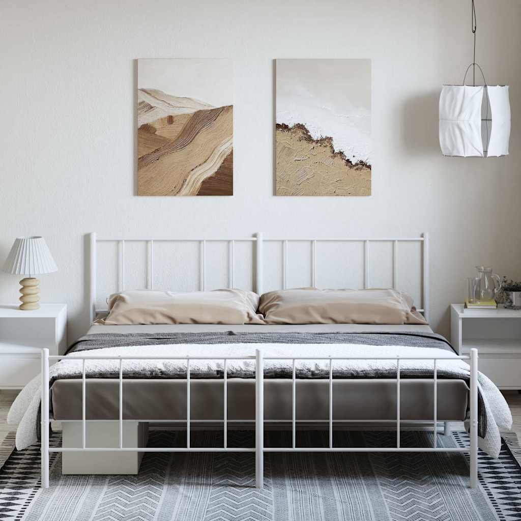 Metal Bed Frame without Mattress with Footboard White 183x213cm
