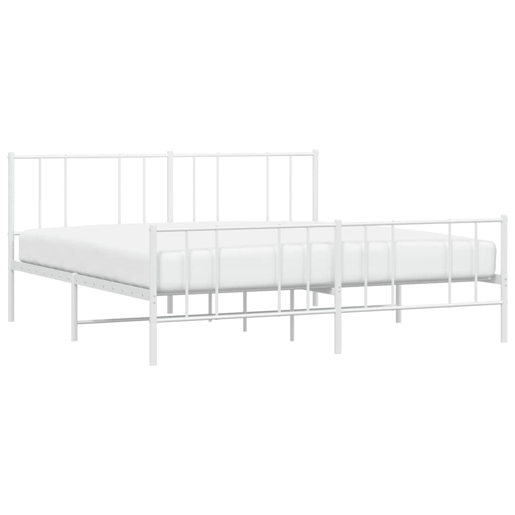 Metal Bed Frame without Mattress with Footboard White 183x213cm