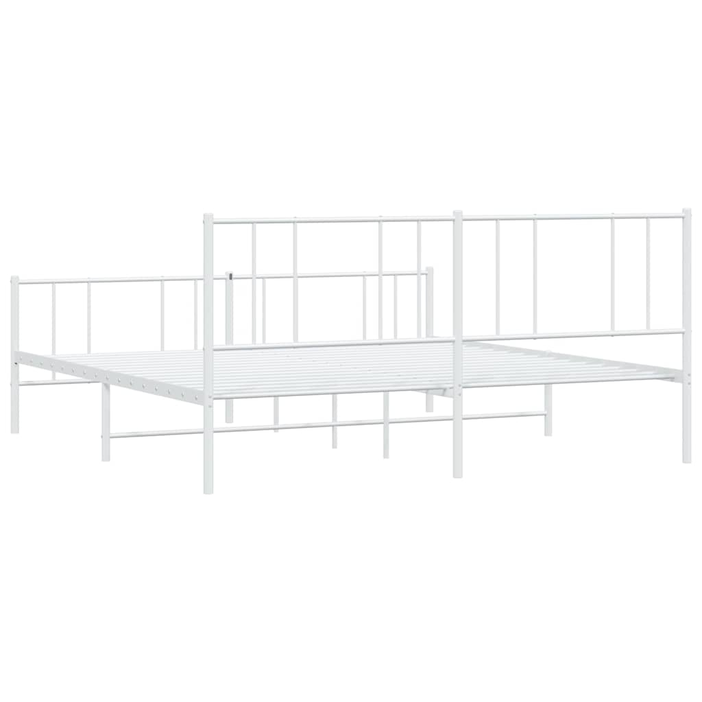 Metal Bed Frame without Mattress with Footboard White 183x213cm