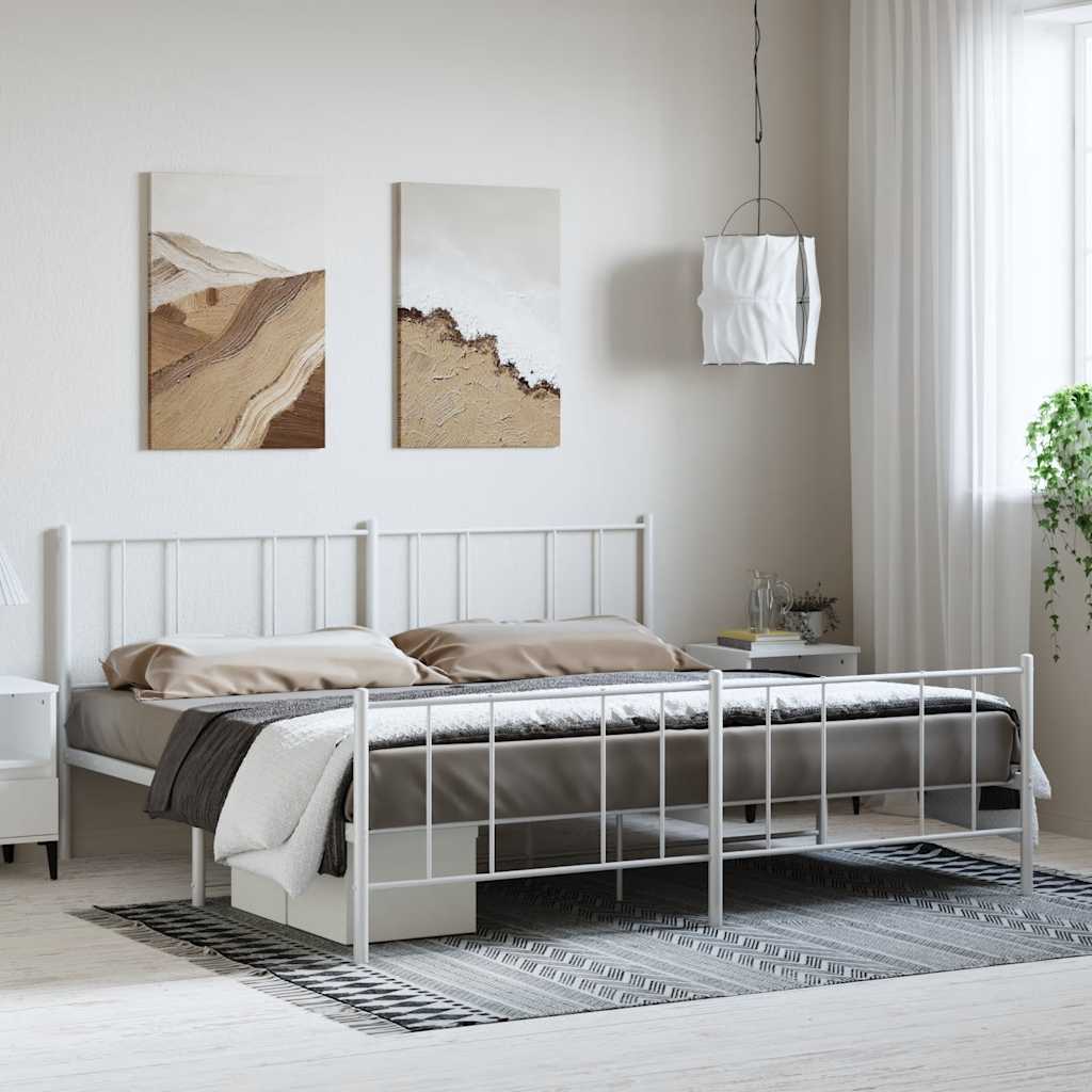 Metal Bed Frame without Mattress with Footboard White 183x213cm