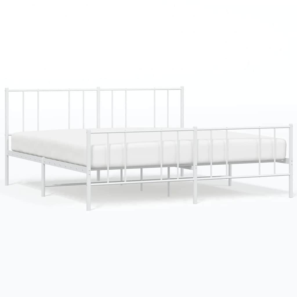 Metal Bed Frame without Mattress with Footboard White 193x203cm