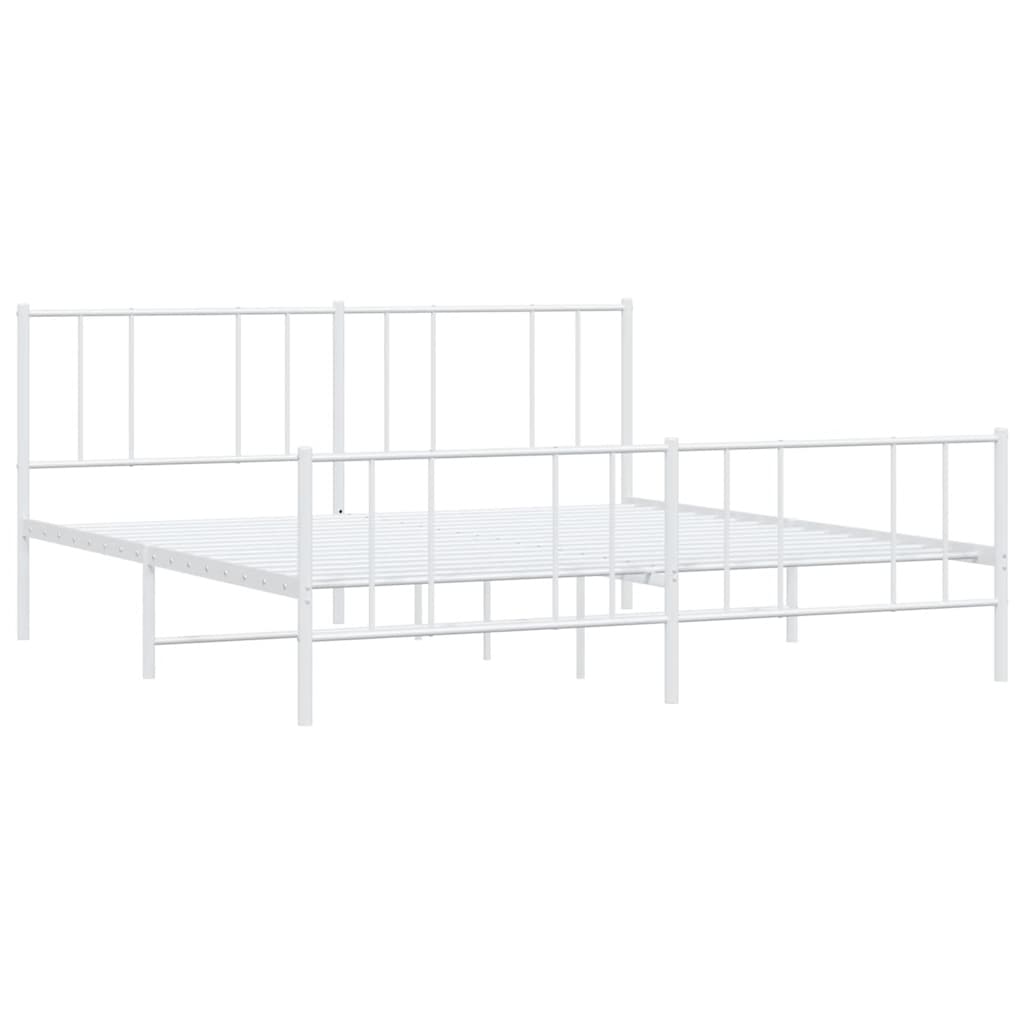Metal Bed Frame without Mattress with Footboard White 193x203cm