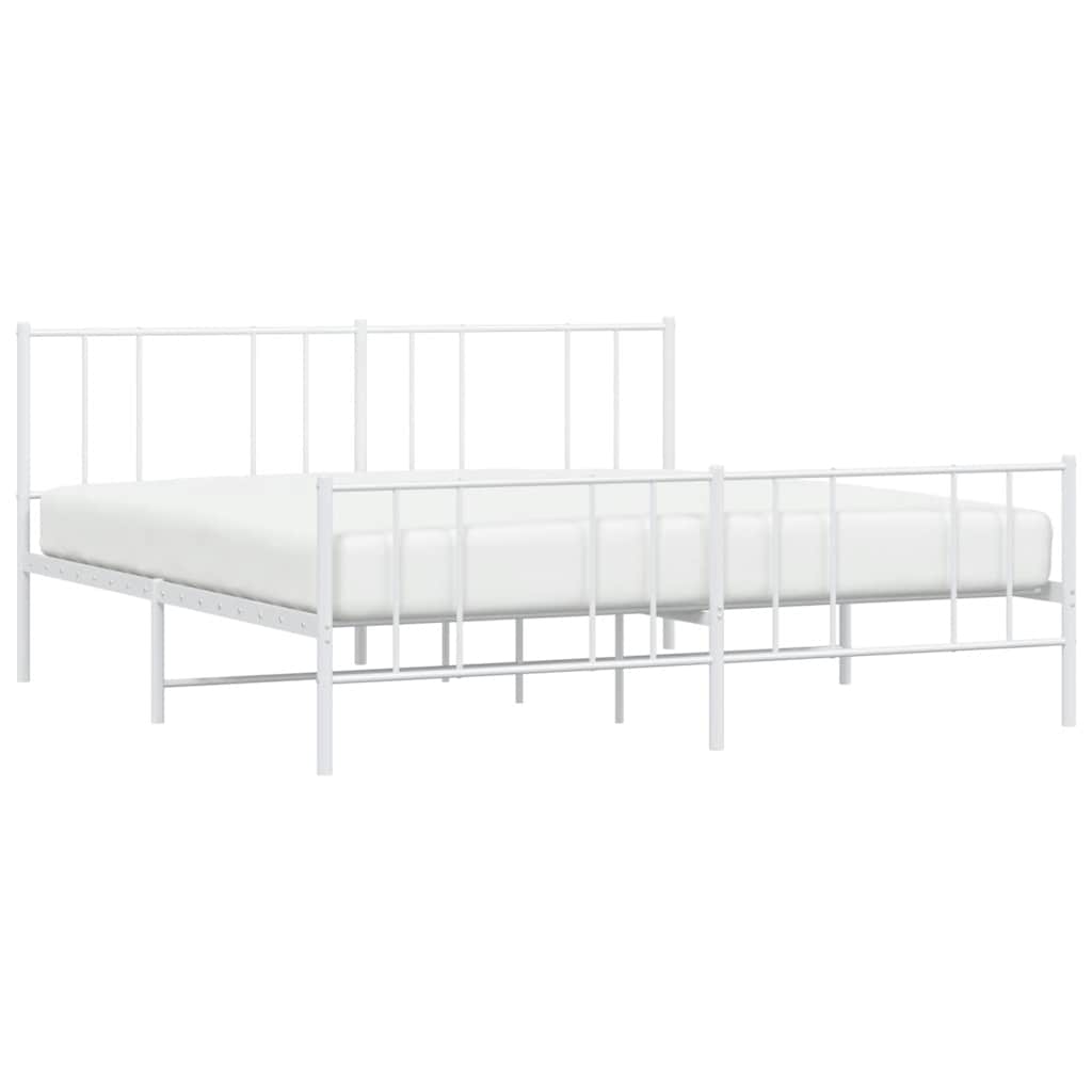 Metal Bed Frame without Mattress with Footboard White 193x203cm