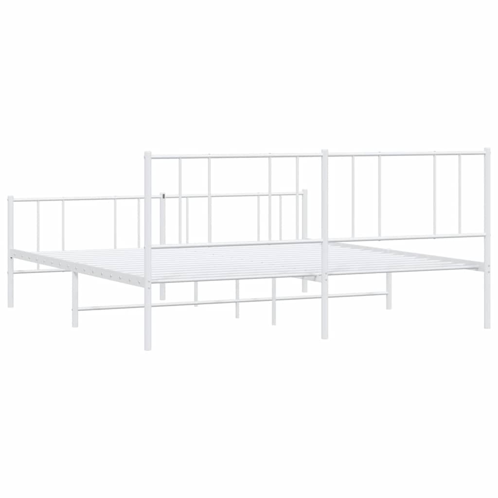 Metal Bed Frame without Mattress with Footboard White 193x203cm