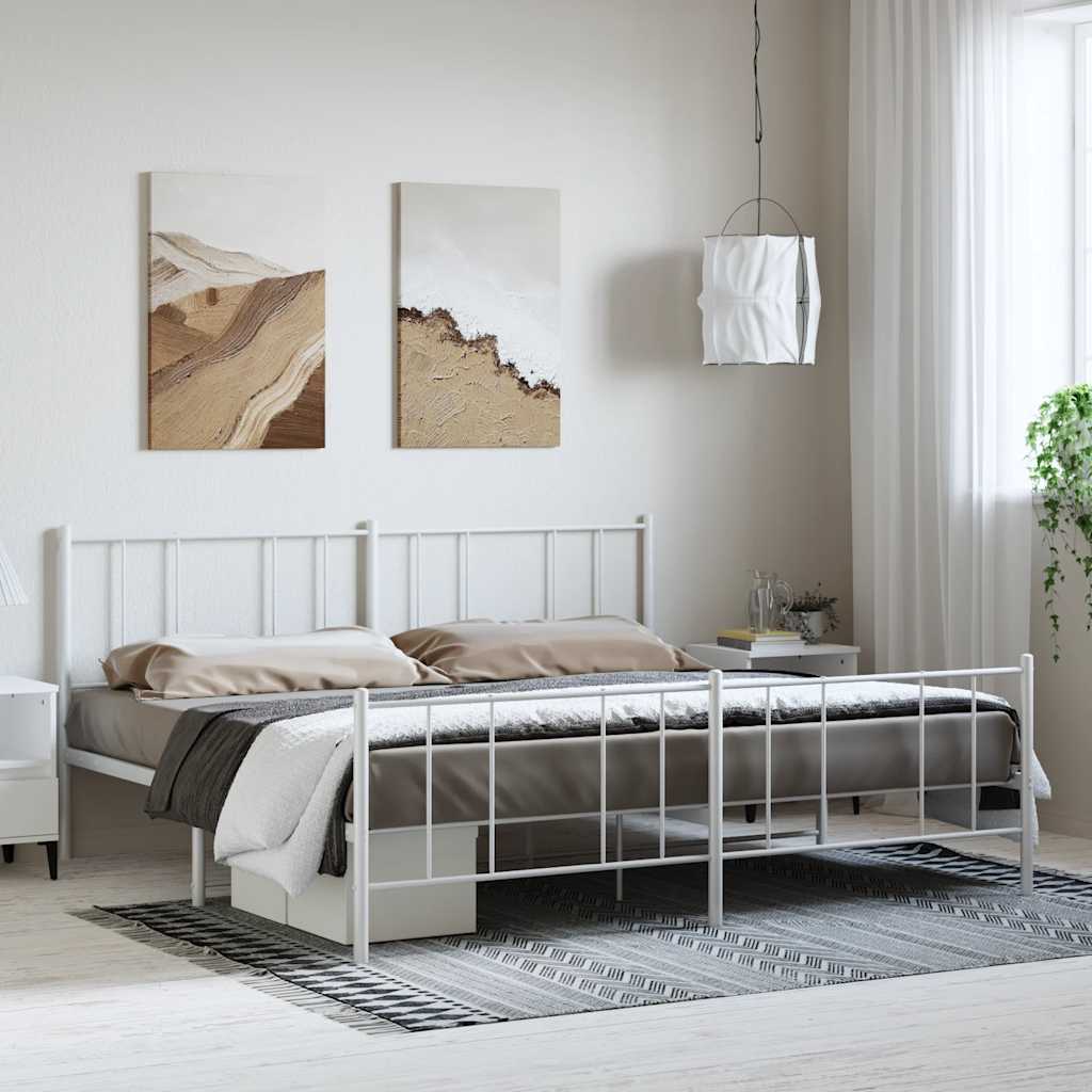Metal Bed Frame without Mattress with Footboard White 193x203cm