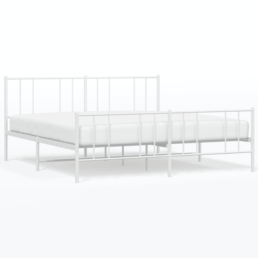 Metal Bed Frame without Mattress with Footboard White 200x200cm