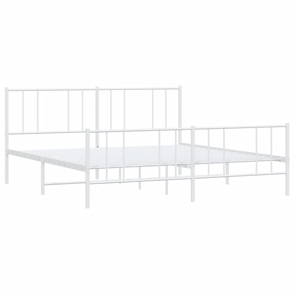 Metal Bed Frame without Mattress with Footboard White 200x200cm