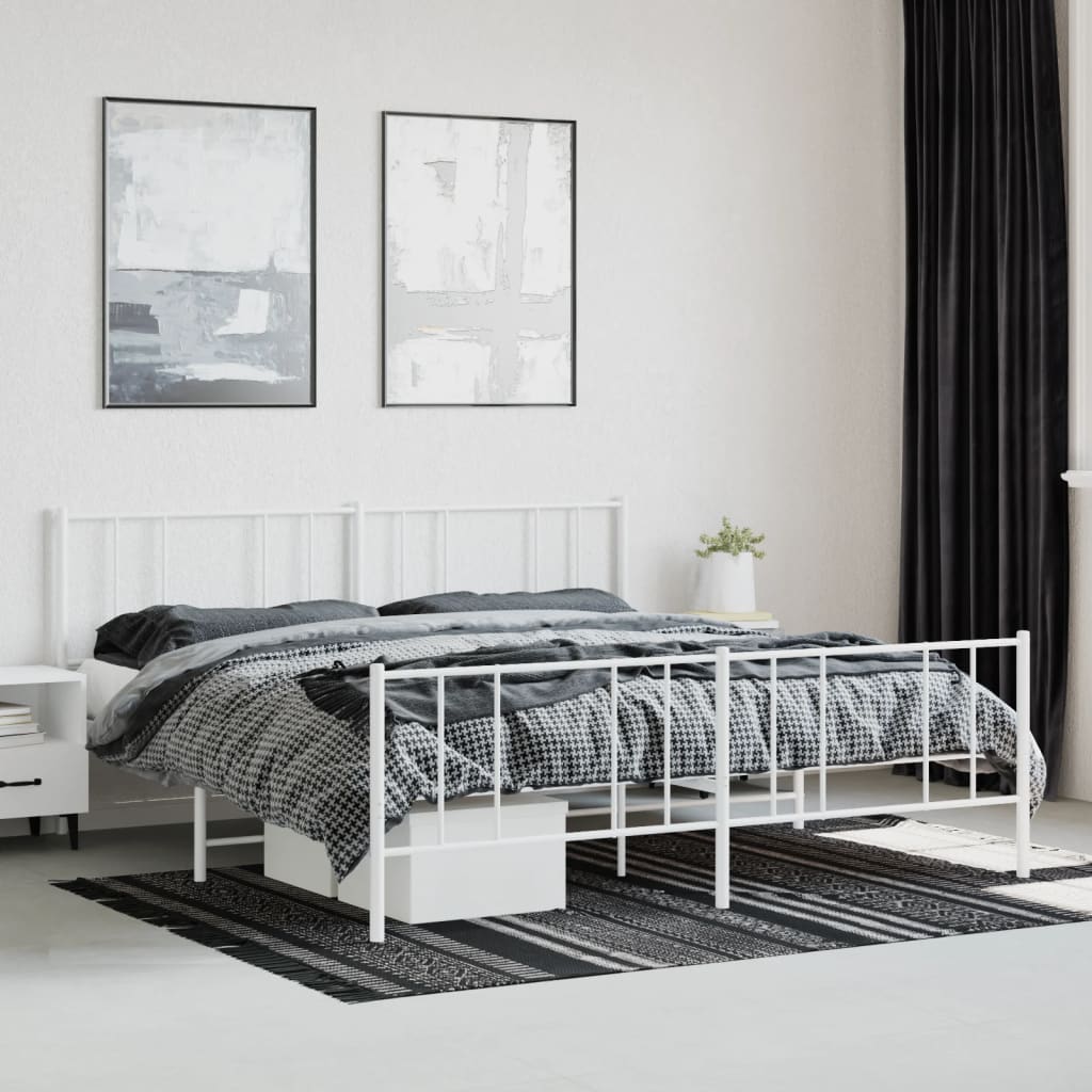 Metal Bed Frame without Mattress with Footboard White 200x200cm