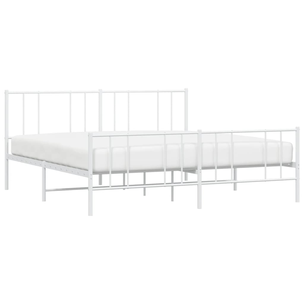 Metal Bed Frame without Mattress with Footboard White 200x200cm