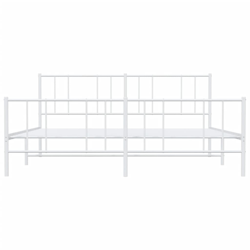 Metal Bed Frame without Mattress with Footboard White 200x200cm