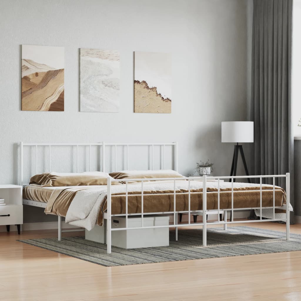 Metal Bed Frame without Mattress with Footboard White 200x200cm