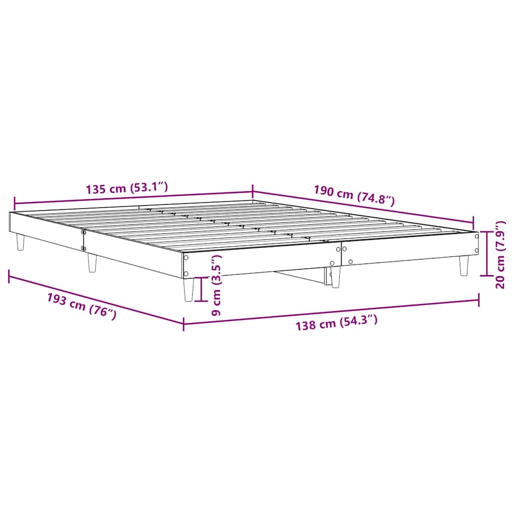 Bed Frame without Mattress Sonoma Oak 135x190 cm Double Engineered Wood