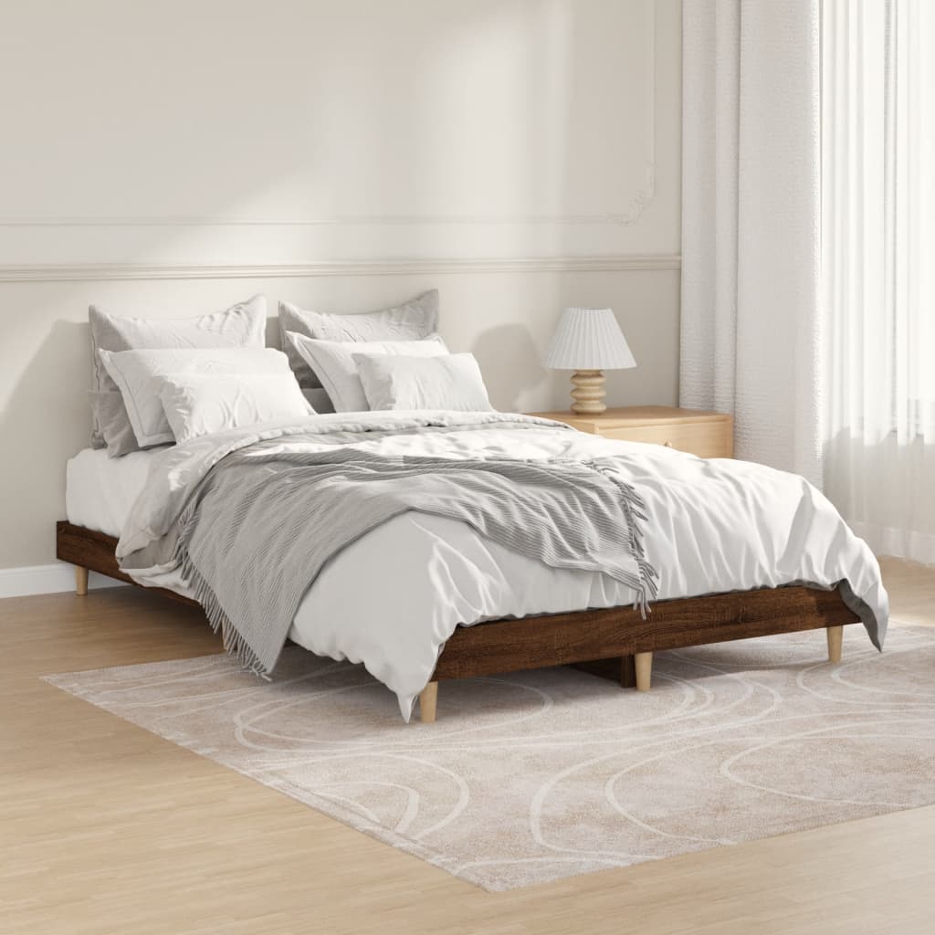 Bed Frame without Mattress Brown Oak 120x190 cm Small Double Engineered Wood