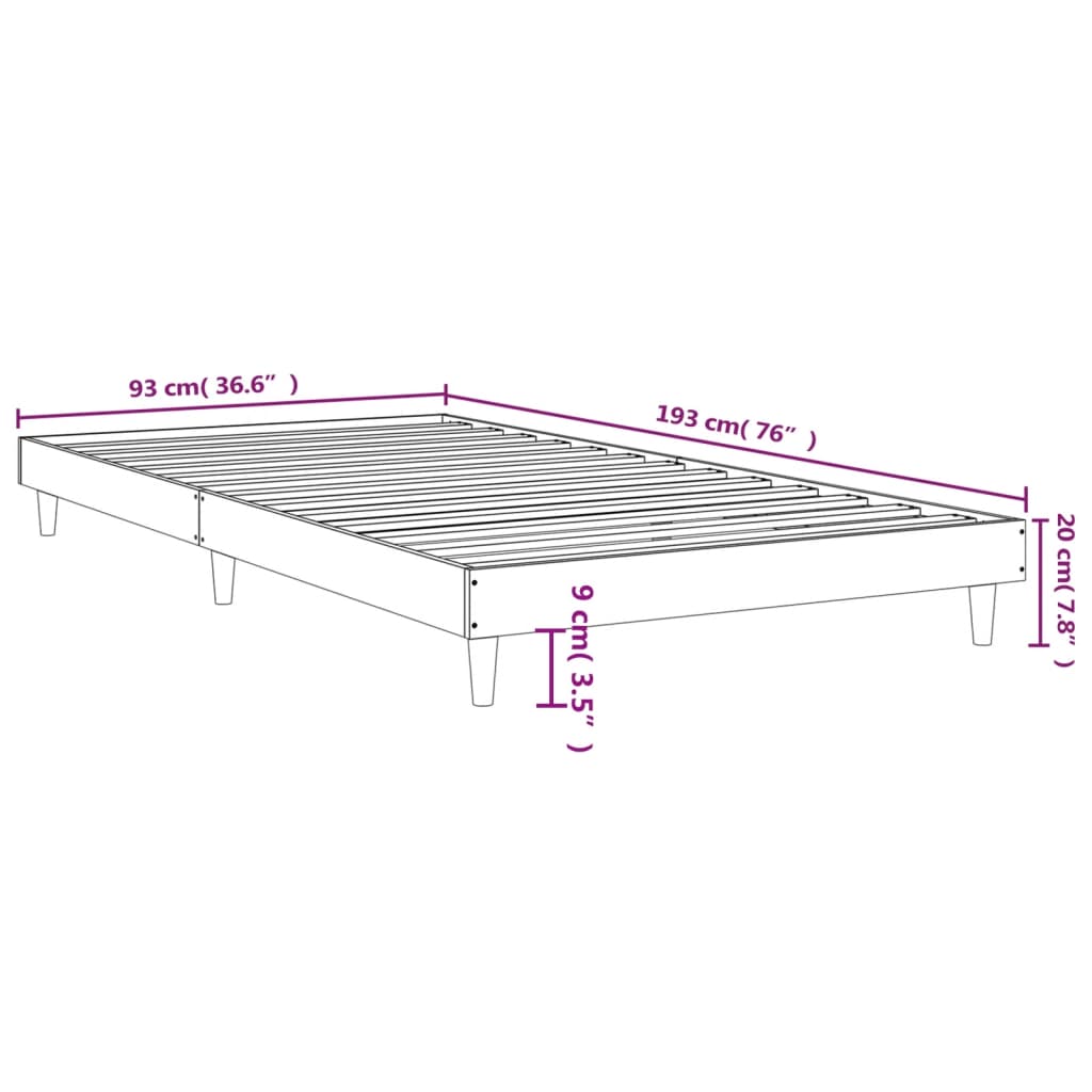 Bed Frame without Mattress Black 90x190 cm Single Engineered Wood