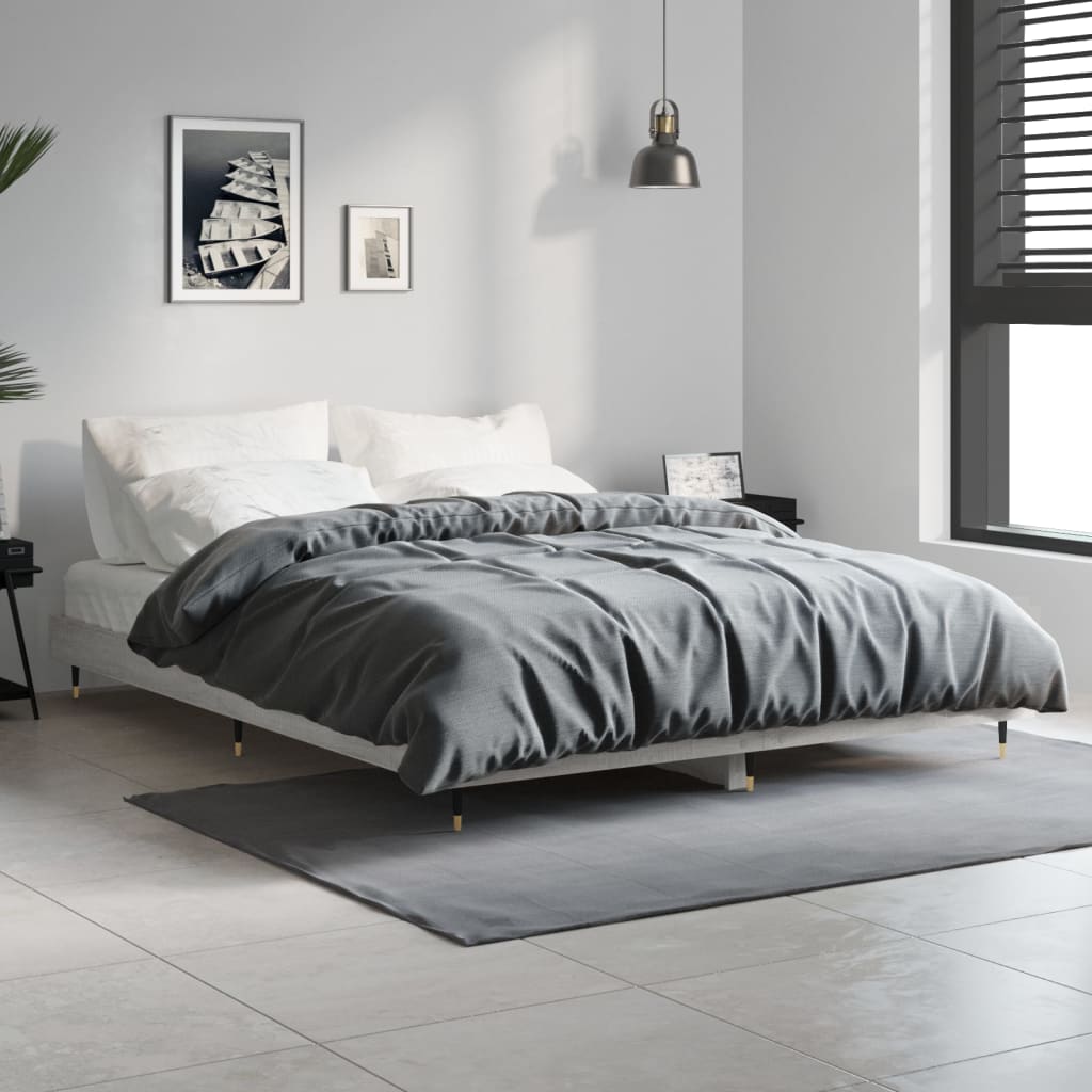 Bed Frame without Mattress Grey Sonoma 135x190 cm Double Engineered Wood