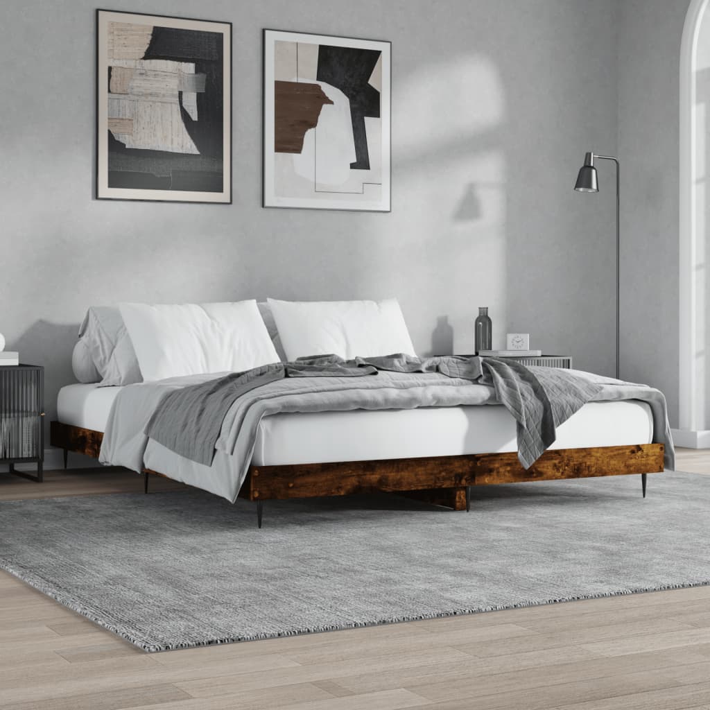 Bed Frame without Mattress Smoked Oak 150x200 cm King Size Engineered Wood