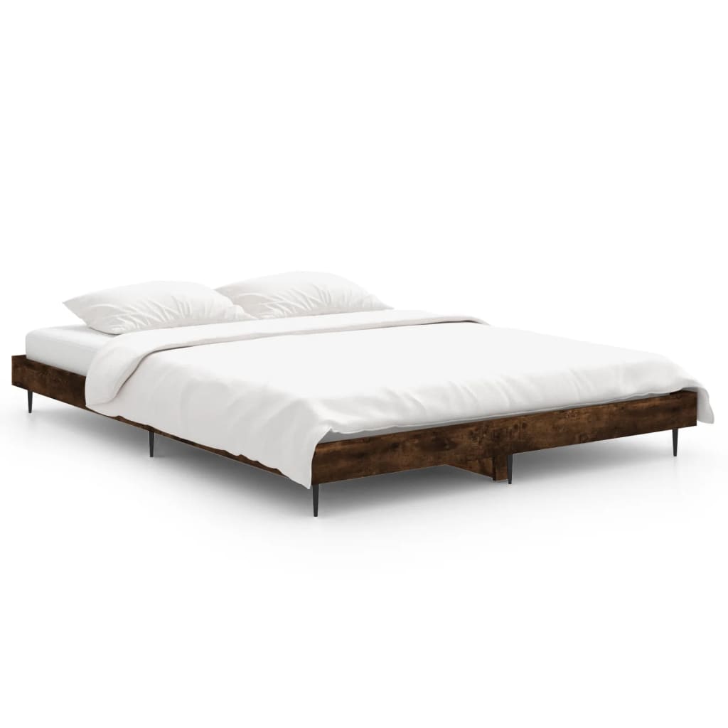 Bed Frame without Mattress Smoked Oak 140x190 cm Engineered Wood