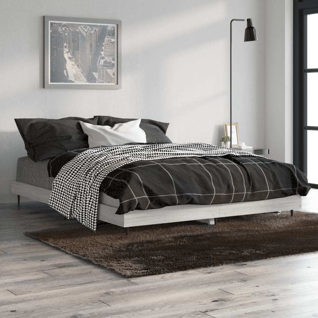 Bed Frame without Mattress Grey Sonoma 140x190 cm Engineered Wood