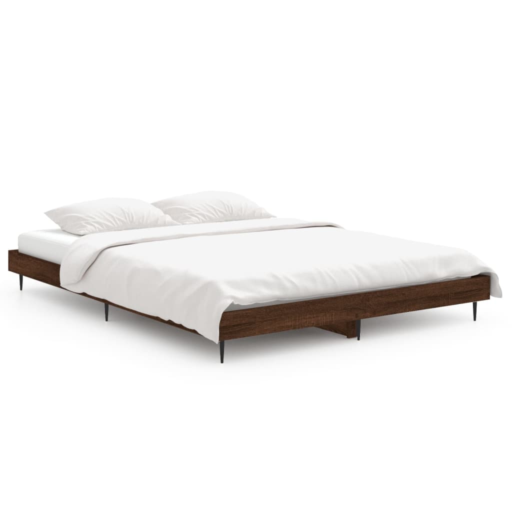 Bed Frame without Mattress Brown Oak 140x190 cm Engineered Wood