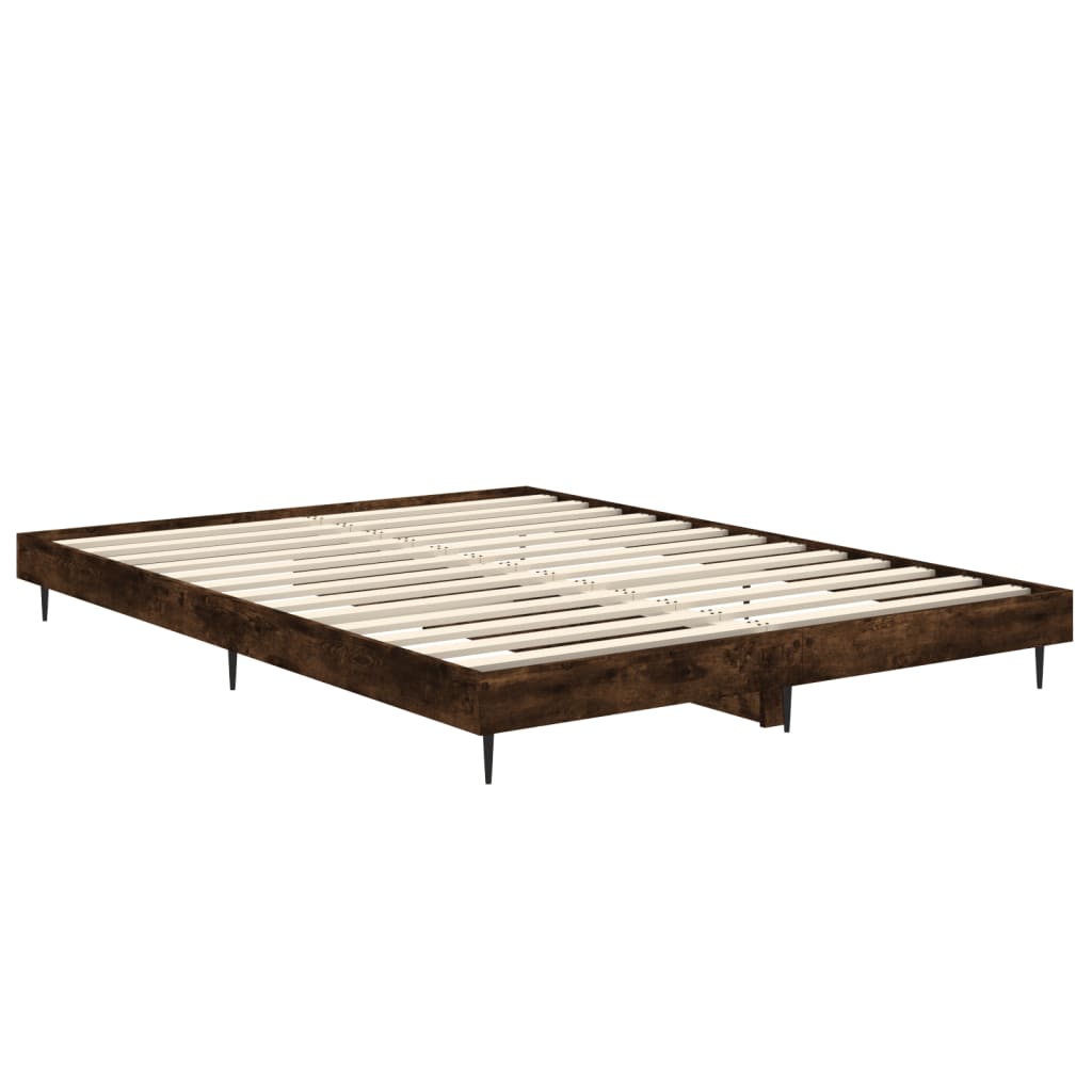 Bed Frame without Mattress Smoked Oak 135x190 cm Double Engineered Wood