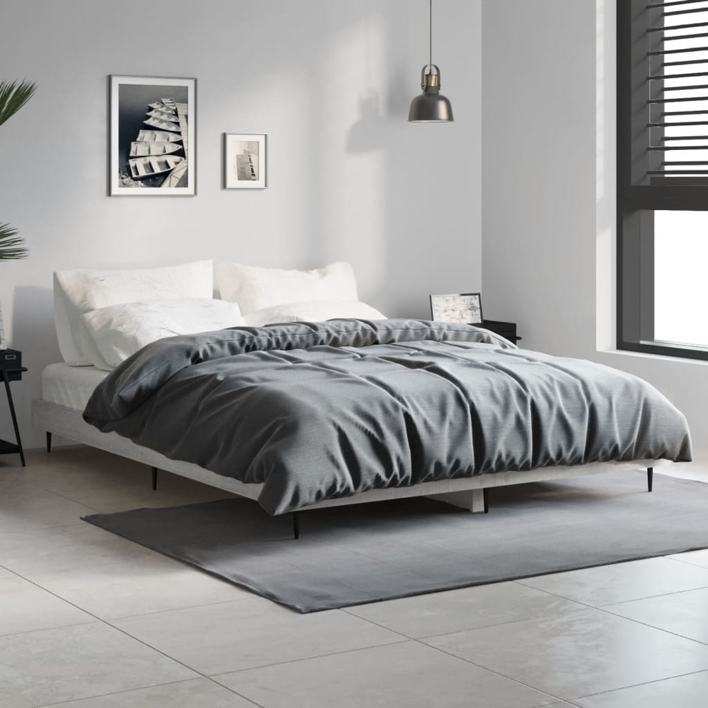 Bed Frame without Mattress Grey Sonoma 135x190 cm Double Engineered Wood