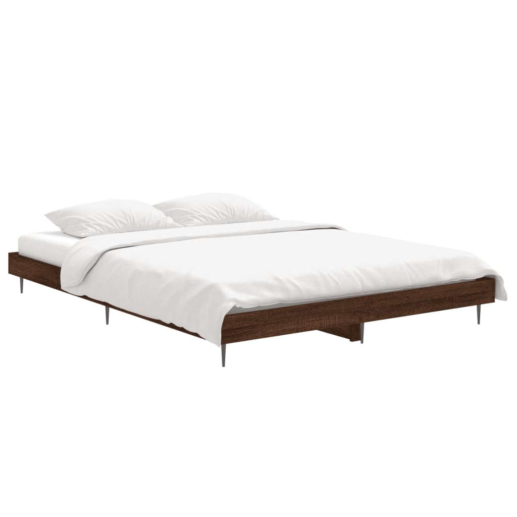 Bed Frame without Mattress Brown Oak 135x190 cm Double Engineered Wood